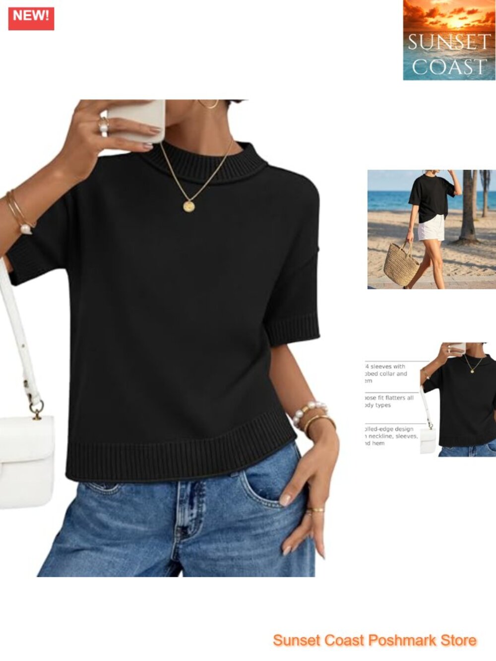 Women's Loose Knit Short Sleeve Sweater Top Lightweight Pullover